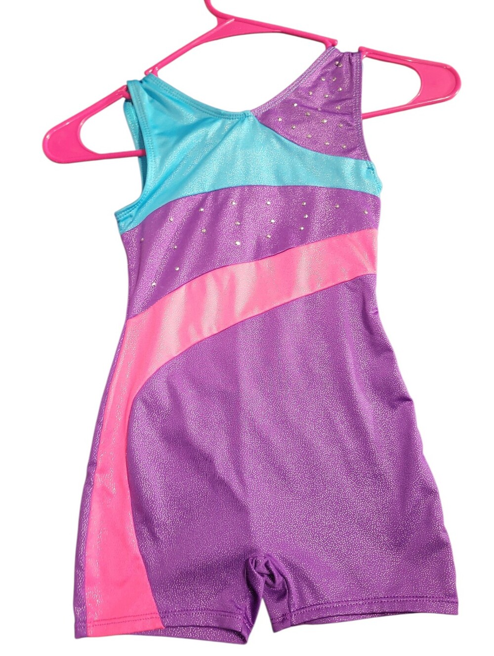 Girls' Purple Pink Aqua One-Shoulder Gymnastic All-in-One